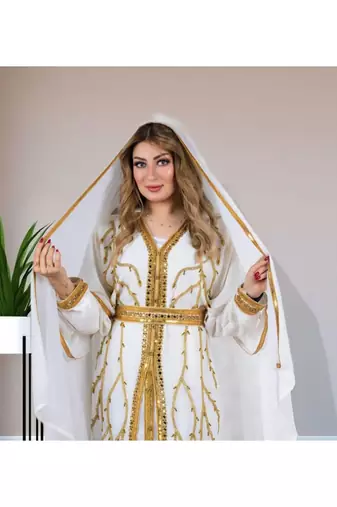White Kaftan Handcrafted Georgette Aari Work Party Wear Fully Stitched Dresses 0213