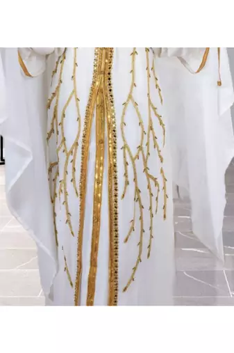 White Kaftan Handcrafted Georgette Aari Work Party Wear Fully Stitched Dresses 0213