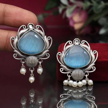 Sky blue color oxidised earrings 1