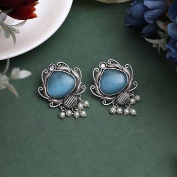 Sky blue color oxidised earrings 2