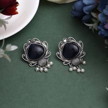 Blue color oxidised earrings 2