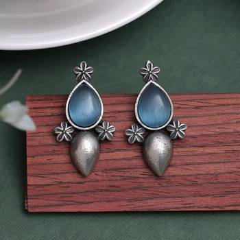 Sky blue color oxidised earrings 2
