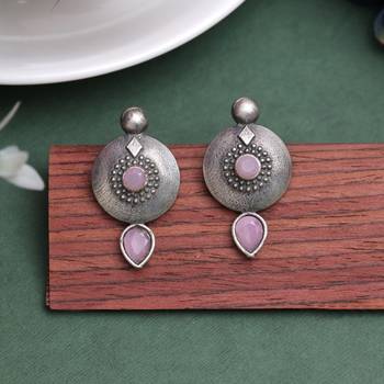 Pink color oxidised earrings 2