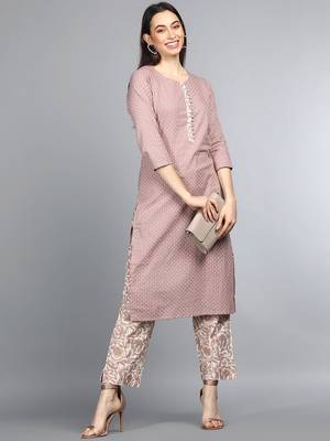 mauve polka dot pure cotton fancy kurta with trouser set 6