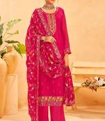 Ranipink organza heavy thread embroidery with sequins work semi stitched salwar kameez
