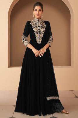 Black georgette heavy thread, sequence and cording embroidery work salwar kameez 1