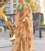 Beige Tissue Digital Print Saree With Blouse