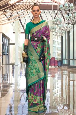 Magenta Handloom Silk Jacquard Woven Saree With Blouse 1
