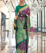Magenta Handloom Silk Jacquard Woven Saree With Blouse