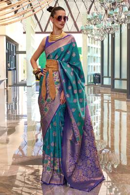 Rama Green Handloom Silk Jacquard Woven Saree With Blouse 1