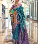 Rama Green Handloom Silk Jacquard Woven Saree With Blouse