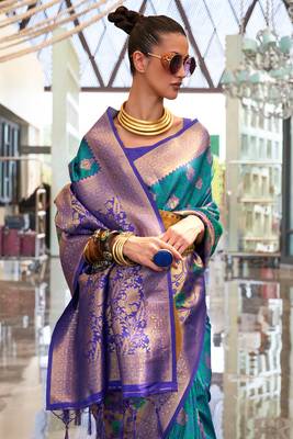 Rama Green Handloom Silk Jacquard Woven Saree With Blouse 2
