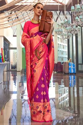 Blue Handloom Silk Jacquard Woven Saree With Blouse 2