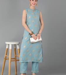 blue ethnic motifs poly chanderi fancy kurta with trouser set