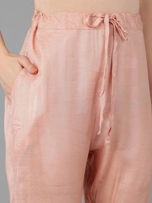 peach ethnic motifs poly chanderi fancy kurta with trouser set 5