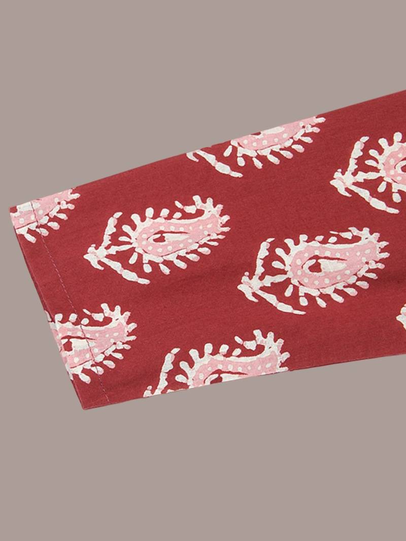 maroon paisley cotton blend fancy kurta with trouser set