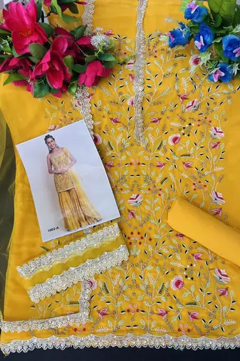 Women's Yellow Georgette Sharara Suit Set