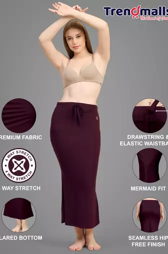 Trendmalls Wine Lycra Spandex Saree Shapewear Skirt Petticoat for Women
