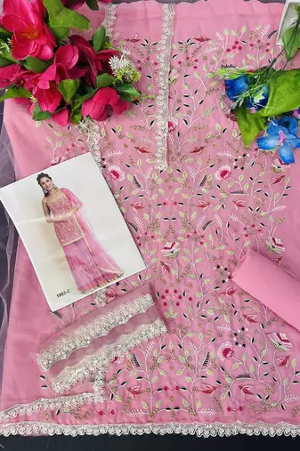 Pink Georgette Threadwork Sharara Suit