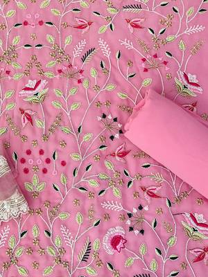 Pink Georgette Threadwork Sharara Suit 3