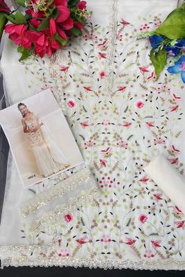 Off White Georgette Multicolor Embroidery Sleeveless Punjabi Sharara Suit 2