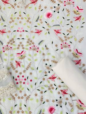 Off White Georgette Multicolor Embroidery Sleeveless Punjabi Sharara Suit 3