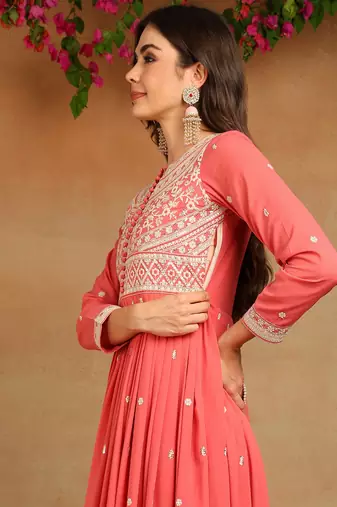 pink solid georgette fancy kurta with dupatta set