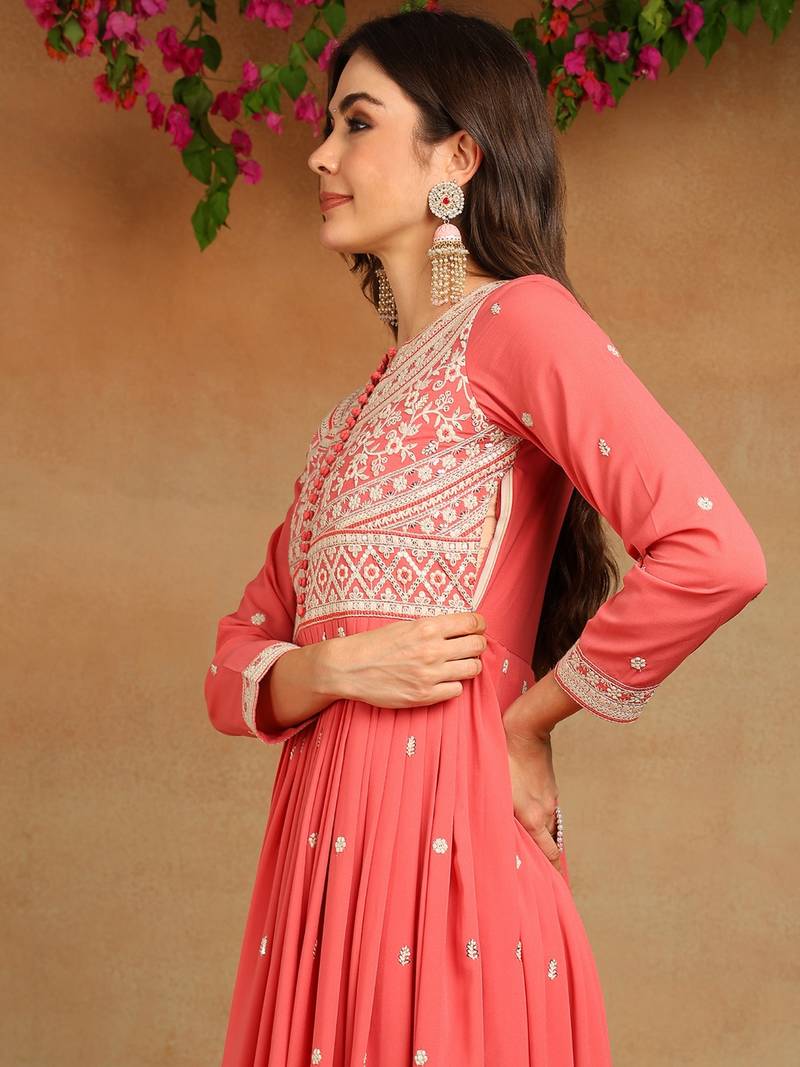 pink solid georgette fancy kurta with dupatta set