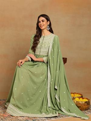 green embroidered fancy kurta with dupatta set 6