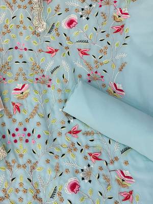 AQUA BLUE GEORGETTE EMBROIDERED PUNJABI SUITS SEMI STITCHED 3