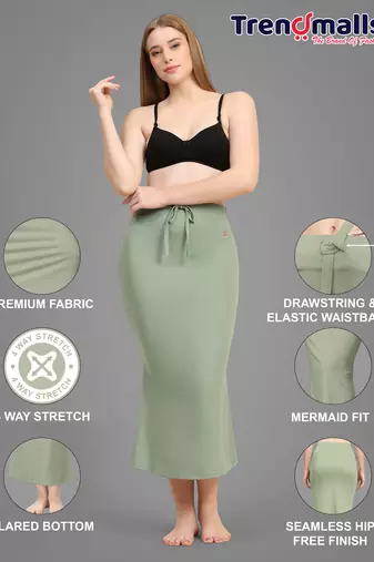 Trendmalls Green Lycra Spandex Saree Shapewear Skirt Petticoat for Women