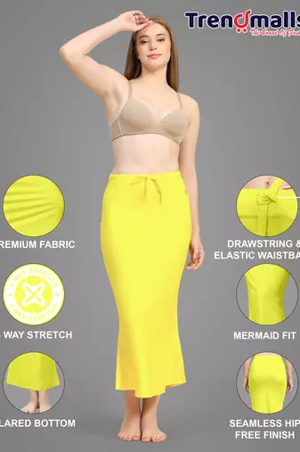 Trendmalls Yellow Lycra Spandex Saree Shapewear Skirt Petticoat for Women