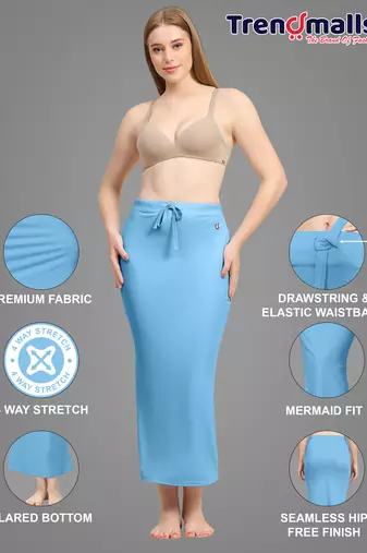 Trendmalls Sky Blue Cotton Saree Shapewear