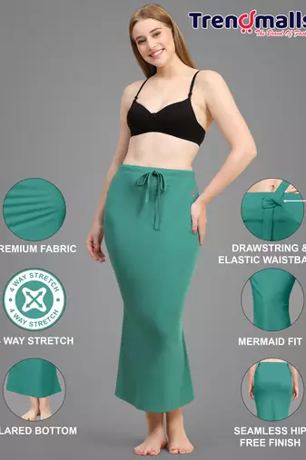 Trendmalls Green Lycra Spandex Saree Shapewear Skirt Petticoat for Women
