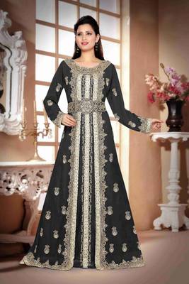 Black color Handmade Moroccan Kaftan with hijjab 1