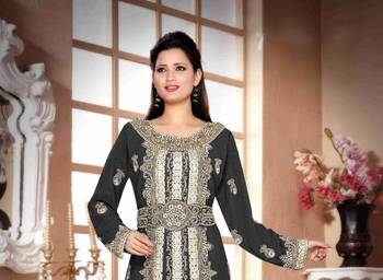 Black color Handmade Moroccan Kaftan with hijjab 2