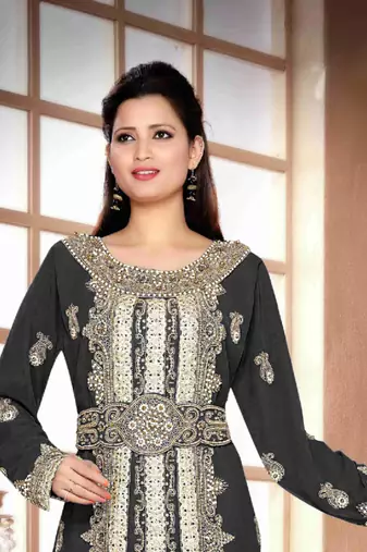 Black color Handmade Moroccan Kaftan with hijjab
