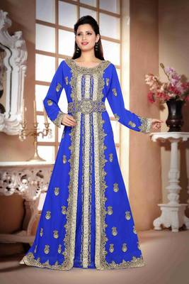 Royal-Blue color Handmade Moroccan Kaftan with hijjab 1