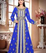 Royal-Blue color luxurious Handmade Moroccan Kaftan with hijjab
