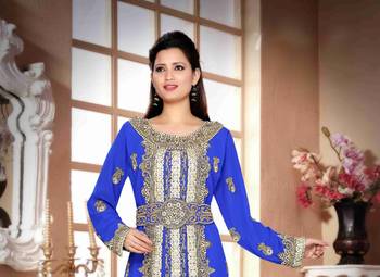 Royal-Blue color Handmade Moroccan Kaftan with hijjab 2