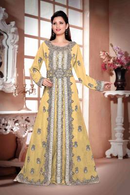 Beige color Full Sleeves Handmade Moroccan Kaftan  1