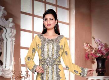 Beige color Full Sleeves Handmade Moroccan Kaftan  2