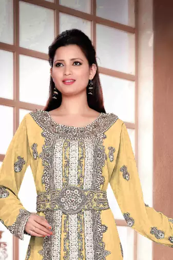 Beige color Full Sleeves Handmade Moroccan Kaftan 