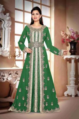 Dark-Green color Handmade Moroccan Kaftan with hijjab 1