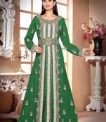 Dark-Green color luxurious Handmade Moroccan Kaftan with hijjab