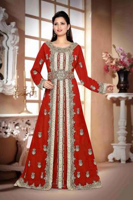 Maroon color Handmade Moroccan Kaftan with hijjab 1