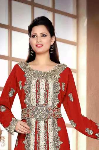 Maroon color Handmade Moroccan Kaftan with hijjab