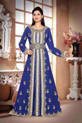 Navy-Blue color Handmade Moroccan Kaftan with hijjab 1