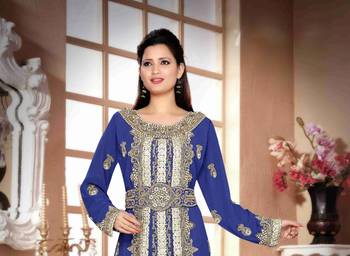 Navy-Blue color Handmade Moroccan Kaftan with hijjab 2