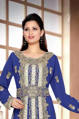 Navy-Blue color Handmade Moroccan Kaftan with hijjab